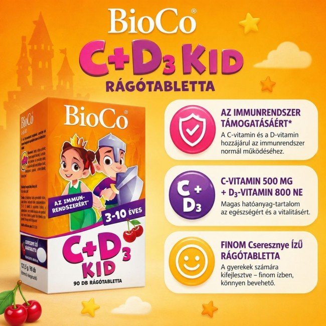 Bioco C+D3 Kid Cseresznye Tabletta 90db Bioco C+D3 Kid Cseresznye Tabletta 90db