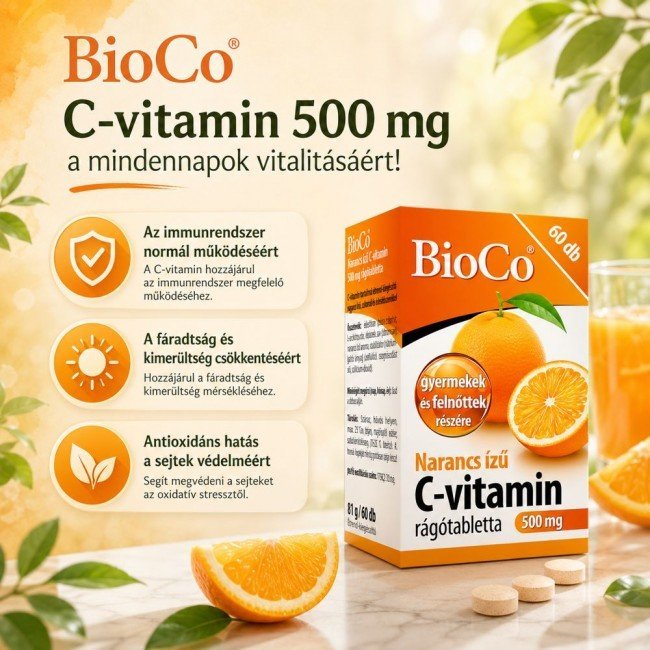 Bioco c-vitamin narancs rágótbletta 500mg 60db Bioco c-vitamin narancs rágótbletta 500mg 60db