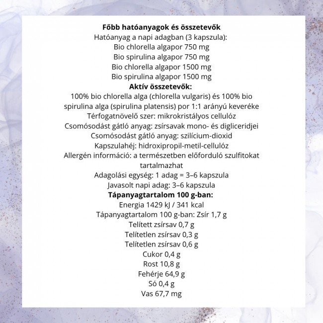 BioMenü BIO CHLORELLA és SPIRULINA ALGA kapszula 60db