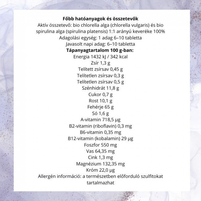 Biomenü bio chlorella-spirulina tabletta 125g Biomenü bio chlorella-spirulina tabletta 125g