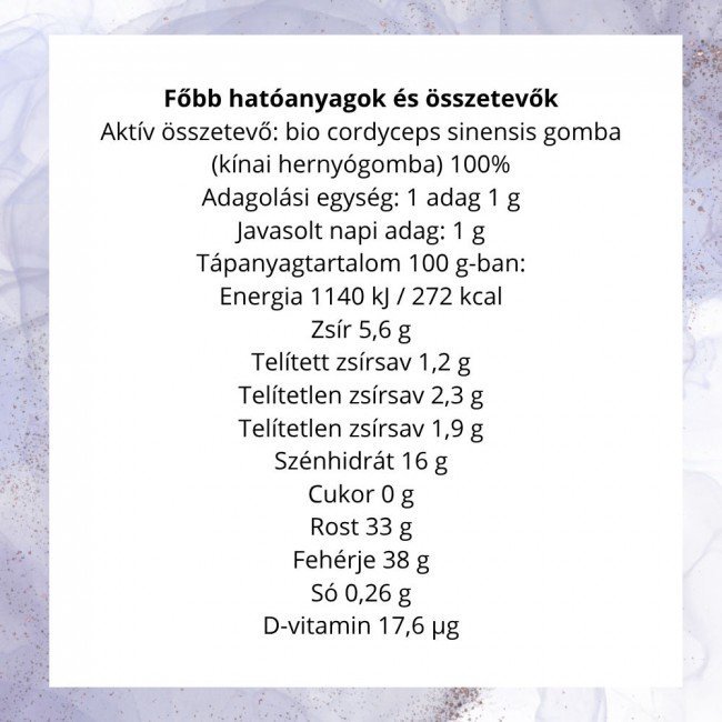 Biomenű bio cordyceps Sinensis gomba por 100g Biomenű bio cordyceps Sinensis gomba por 100g