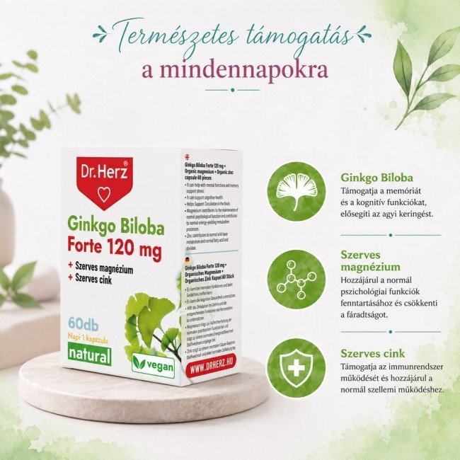 Dr.herz ginkgo biloba forte 120 mg+szerves mg+zn kapszula 60db Dr.herz ginkgo biloba forte 120 mg+szerves mg+zn kapszula 60db