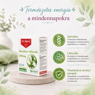 Dr.Herz spirulina + chlorella kapszula 500 mg 60db