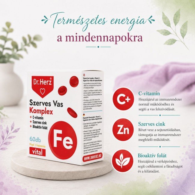 Dr.herz szerves vas komplex+c-vitamin+szerves cink+folát kapszula 60db Dr.herz szerves vas komplex+c-vitamin+szerves cink+folát kapszula 60db
