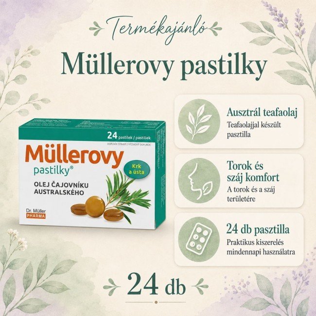Dr.Müller Teafaolajos torokfertőtlenítő pasztilla 24db Dr.Müller Teafaolajos torokfertőtlenítő pasztilla 24db