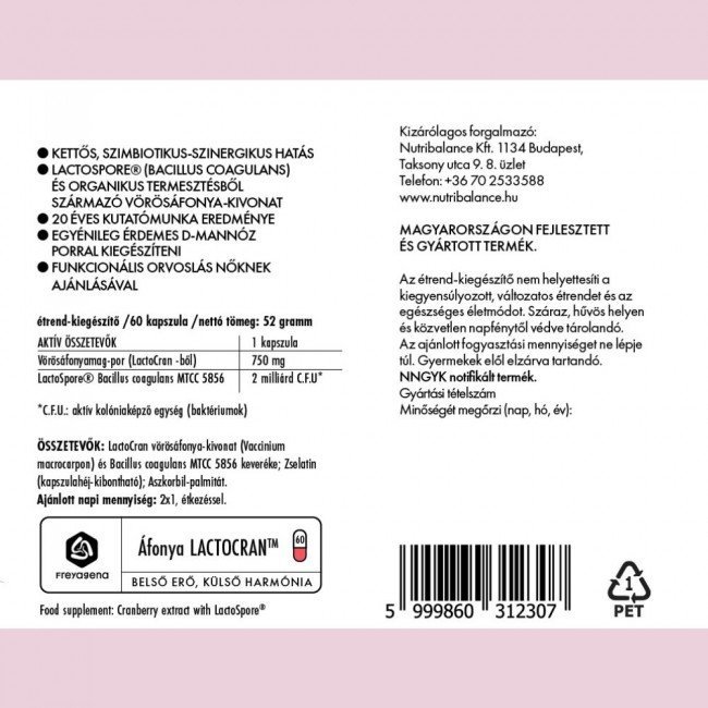 Freyagena áfonya lactocran kapszula 50db Freyagena áfonya lactocran kapszula 50db