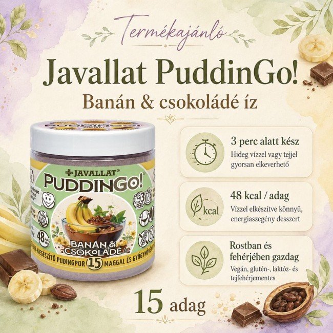 Javallat Banán és csokoládé ízű étrend-kiegészítő pudingpor 360g Javallat Banán és csokoládé ízű étrend-kiegészítő pudingpor 360g