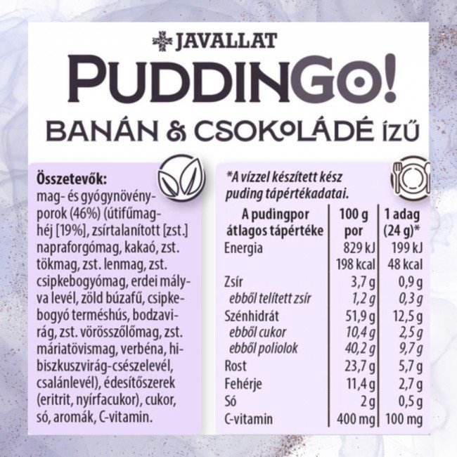 Javallat Banán és csokoládé ízű étrend-kiegészítő pudingpor 360g Javallat Banán és csokoládé ízű étrend-kiegészítő pudingpor 360g