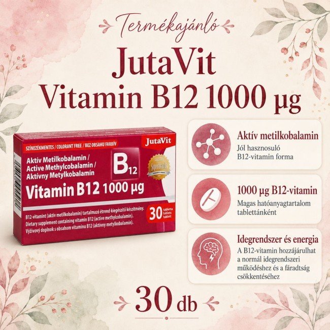JutaVit B12-vitamin 1000µg Aktív Metilkobalamin 30db JutaVit B12-vitamin 1000µg Aktív Metilkobalamin 30db