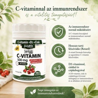 JutaVit C-vitamin 500mg retard + csipkebogyó kivonat+D3+Cink vitamin tabletta 100db