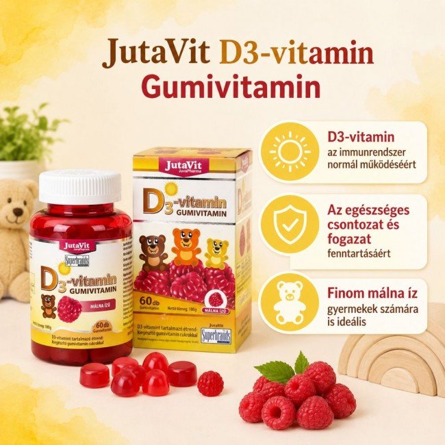 Jutavit d3 gumivitamin málna ízű 60db Jutavit d3 gumivitamin málna ízű 60db