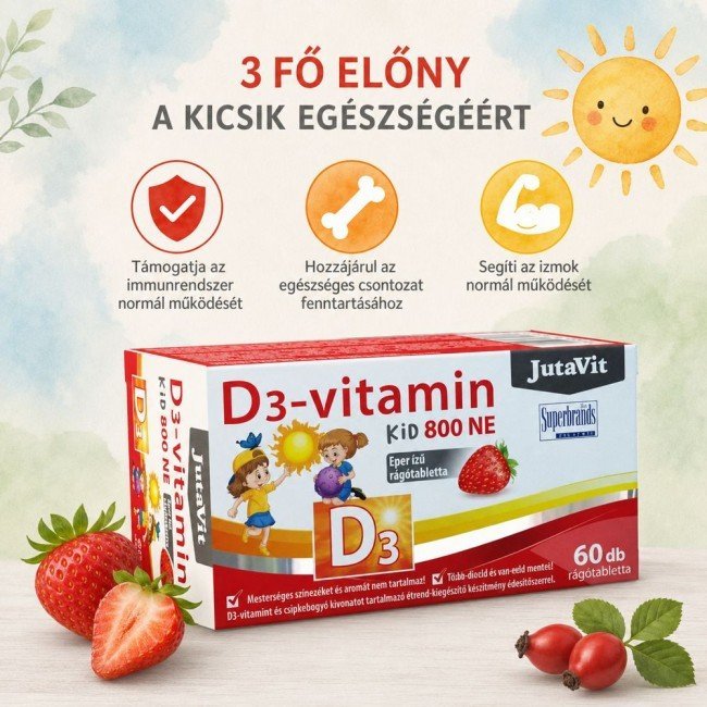 Jutavit d3 800NE rágótabletta eper ízű 60db Jutavit d3 800NE rágótabletta eper ízű 60db