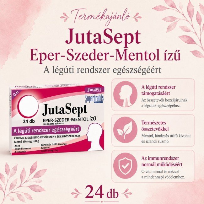 Jutavit jutasept szopogató tabletta eper-szeder 24db Jutavit jutasept szopogató tabletta eper-szeder 24db
