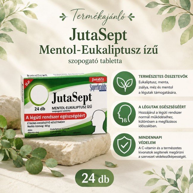 Jutavit jutasept szopogató tabletta menthol-eukaliptusz 24db Jutavit jutasept szopogató tabletta menthol-eukaliptusz 24db