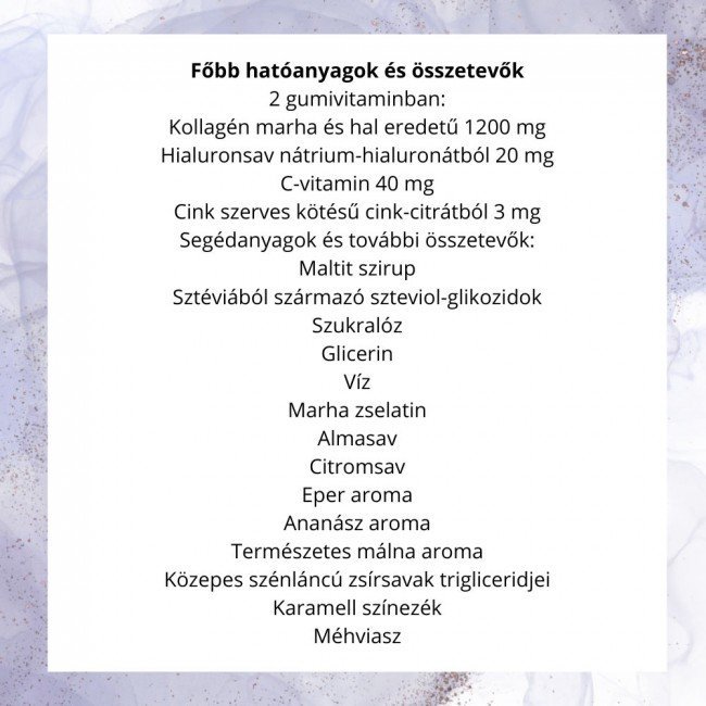 JutaVit Kollagén + Hialuron komplex eper-ananász ízű cukormentes gumivitamin 60db