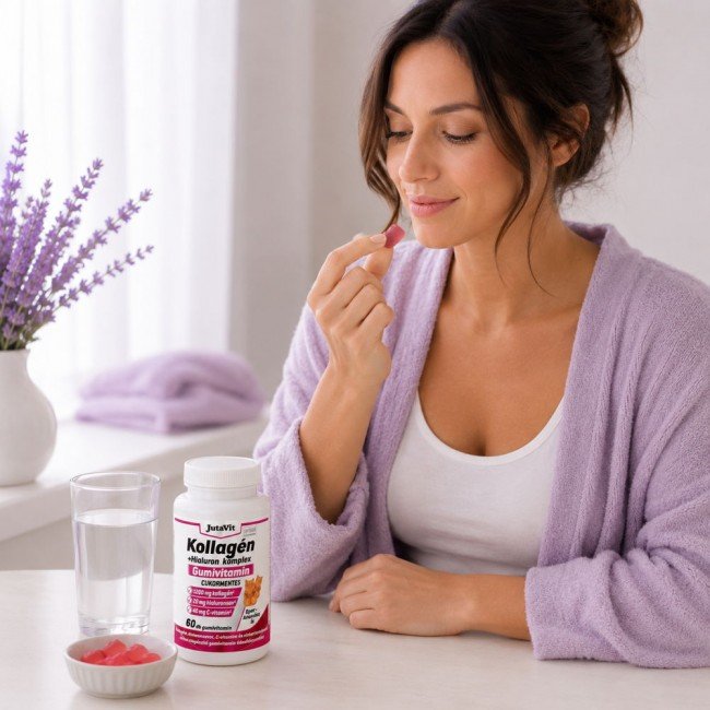 JutaVit Kollagén + Hialuron komplex eper-ananász ízű cukormentes gumivitamin 60db