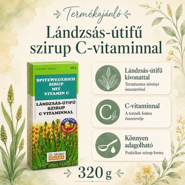 Dr.Müller Lándzsás Utifü szirup mézzel és C-vitaminnal 320g Dr.Müller Lándzsás Utifü szirup mézzel és C-vitaminnal 320g