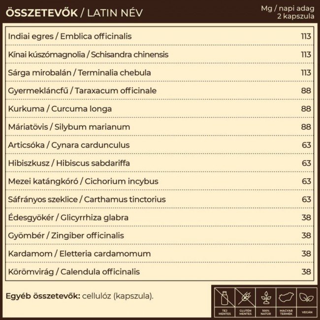 Myrobalan livr májtisztító- és regeneráló gyógynövény-komplex vegán kapszula 60db
