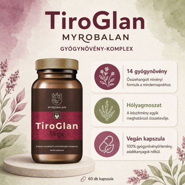 Myrobalan tiroglan pajzsmirigy-alulműködés elleni gyógynövény-komplex vegán kapszula 60db Myrobalan tiroglan pajzsmirigy-alulműködés elleni gyógynövény-komplex vegán kapszula 60db