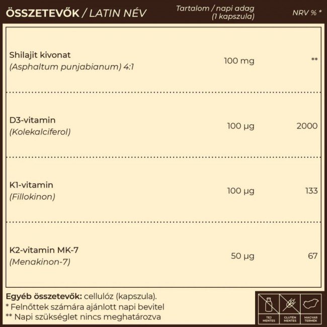 Myrobalan Vita-D D3 vitamin+K1+K2+Shilajit 60 db