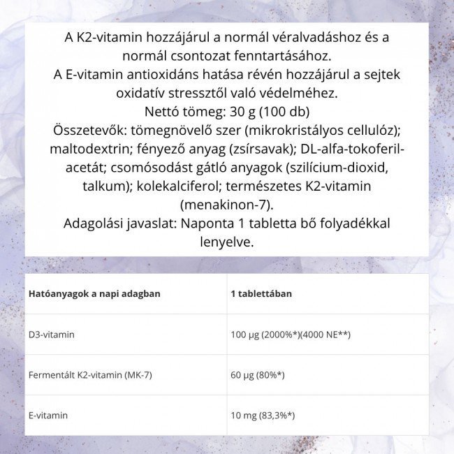 Natur Tanya Szerves D3 és K2-vitamin 100db