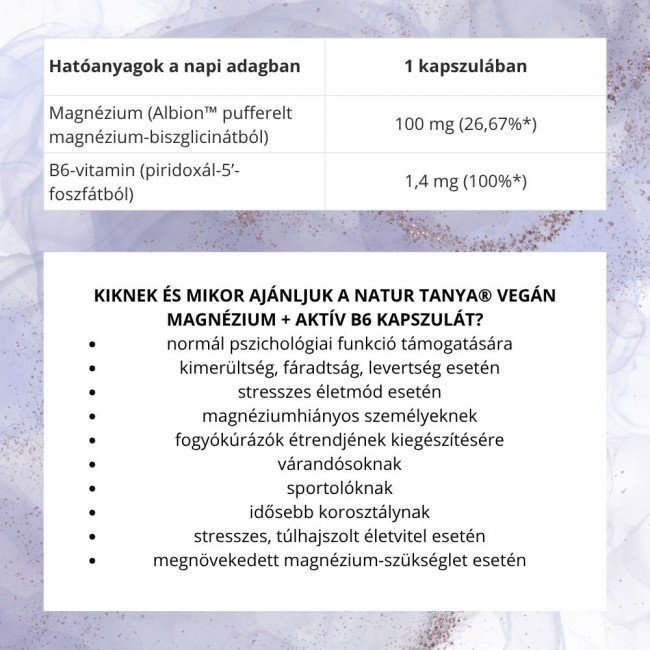 Natur Tanya Vegán Magnézium-biszglicinát-kelát növényi kapszulahéjban 30db Natur Tanya Vegán Magnézium-biszglicinát-kelát növényi kapszulahéjban 30db