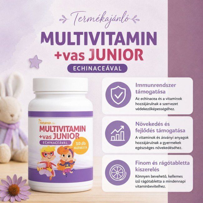 Netamin multivitamin+vas junior rágótabletta echinaceával 30db Netamin multivitamin+vas junior rágótabletta echinaceával 30db