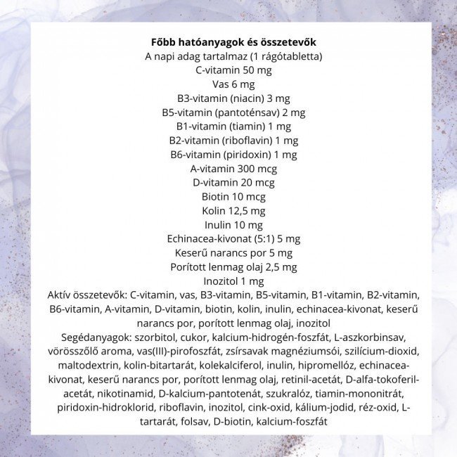 Netamin multivitamin+vas junior rágótabletta echinaceával 30db Netamin multivitamin+vas junior rágótabletta echinaceával 30db