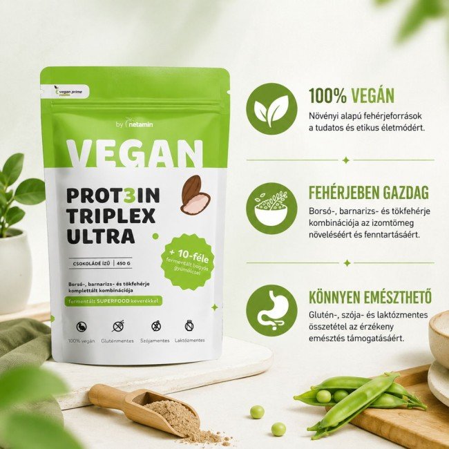 Netamin vegan prot3in triplex ultra fehérjepor csokoládé 450g Netamin vegan prot3in triplex ultra fehérjepor csokoládé 450g