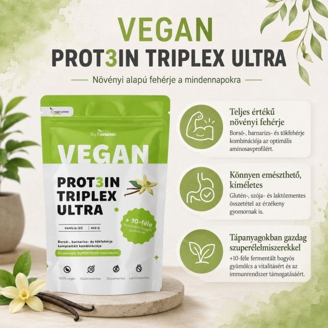 Netamin vegan prot3in triplex ultra fehérjepor vanília 450g Netamin vegan prot3in triplex ultra fehérjepor vanília 450g
