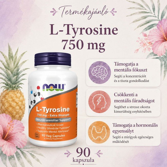 Now L-Tyrosine, Extra Strength, 750 mg, Veg kapszula 90db Now L-Tyrosine, Extra Strength, 750 mg, Veg kapszula 90db