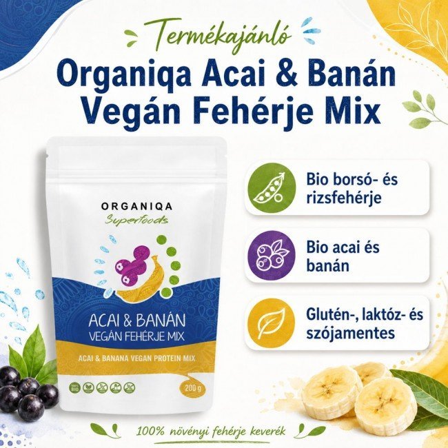 Organiqa 100% bio acai-banán vegán fehérje mix 200g Organiqa 100% bio acai-banán vegán fehérje mix 200g