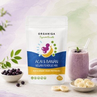 Organiqa 100% bio acai-banán vegán fehérje mix 200g