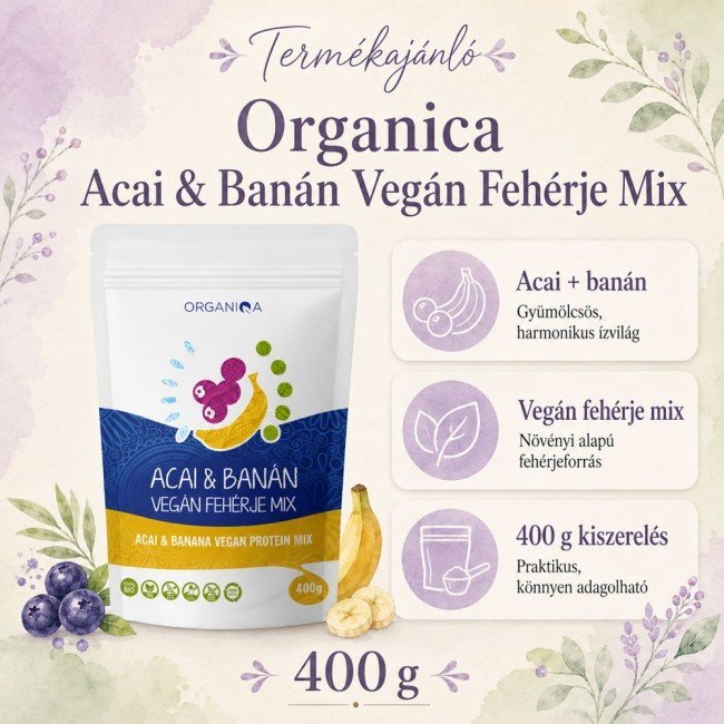 Organiqa 100% bio acai-banán vegán fehérje mix 400g Organiqa 100% bio acai-banán vegán fehérje mix 400g