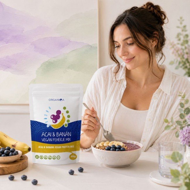 Organiqa 100% bio acai-banán vegán fehérje mix 400g Organiqa 100% bio acai-banán vegán fehérje mix 400g