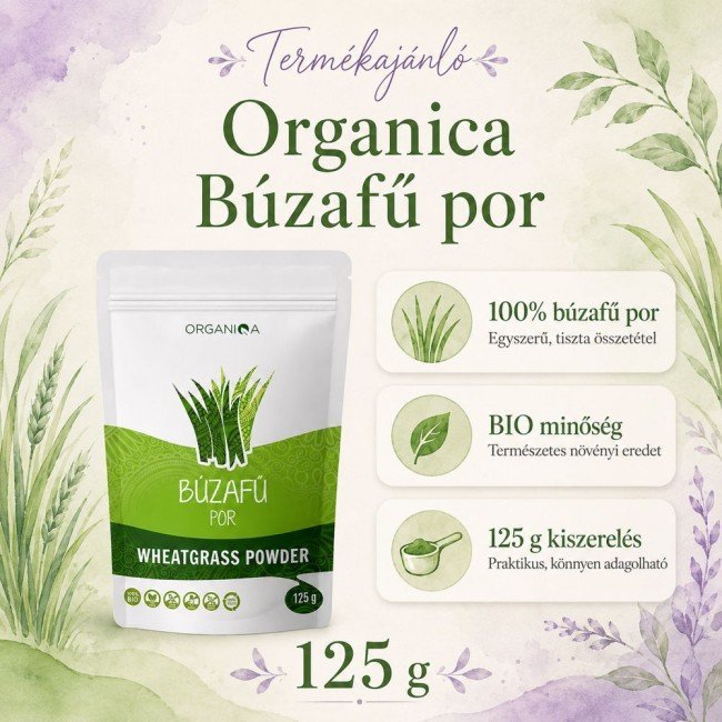 Organiqa 100% bio búzafű por - Raw Organic Wheatgrass Powder 125g