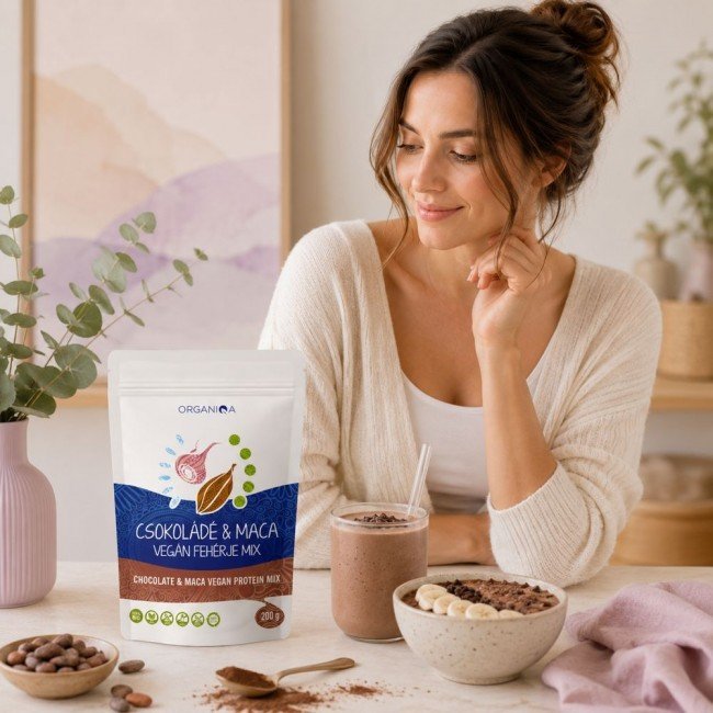 Organiqa 100% bio csokoládé-maca vegán fehérje mix 200g Organiqa 100% bio csokoládé-maca vegán fehérje mix 200g