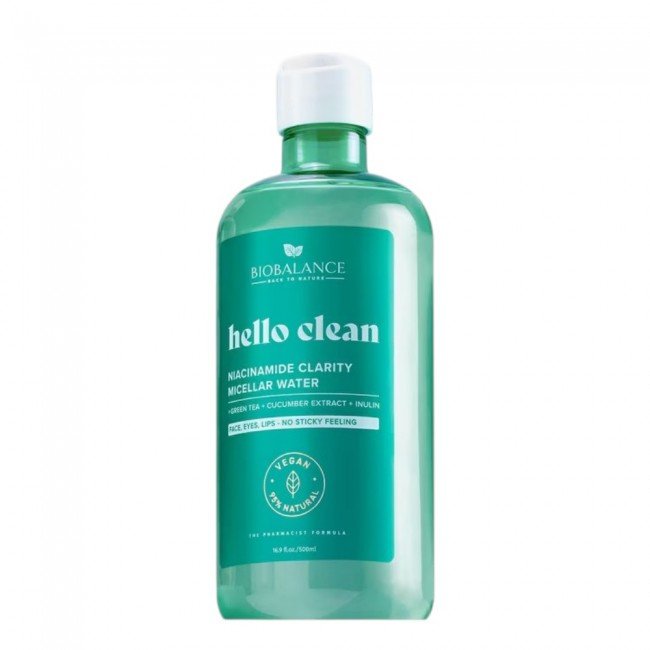 Biobalance hello clean tisztító micellás víz niacinamiddal zsíros és aknéra hajlamos bőrre 500ml