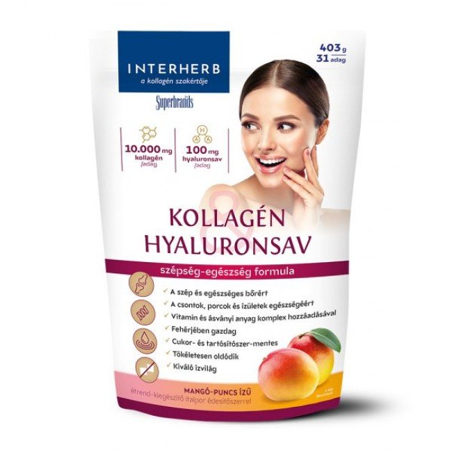 Interherb kollagén & hyaluronsav italpor mangó-puncs ízű 403g
