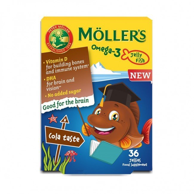 Möllers omega-3 halacska gumivitamin étrend-kiegészítő gyerekeknek d-vitaminnal, cola  ízesítéssel 36db