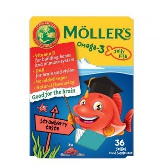 Möllers omega-3 halacska gumivitamin étrend-kiegészítő gyerekeknek d-vitaminnal, eper ízesítéssel 36db