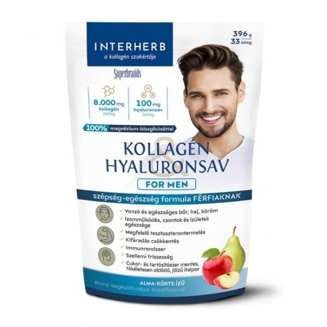 Interherb kollagén és hyaluronsav italpor for men alma körte ízű 396g Interherb kollagén és hyaluronsav italpor for men alma körte ízű 396g