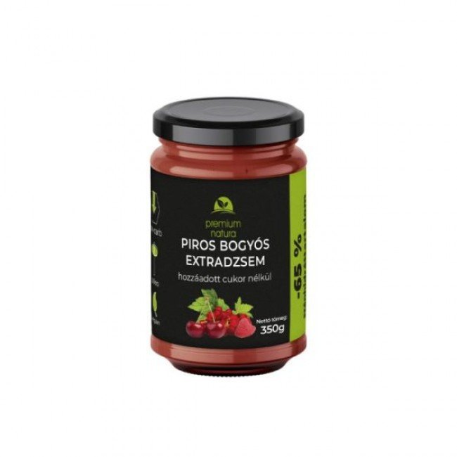 Premium Natura csökkentett energia tartalmú extra dzsem édesítőszerekkel vegyes piros ribizli-meggy-málna 350g