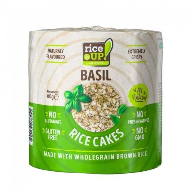 Rice Up Gluténmentes teljes kiőrlésű puffasztott barna rízs szelet bazsalikommal 60g