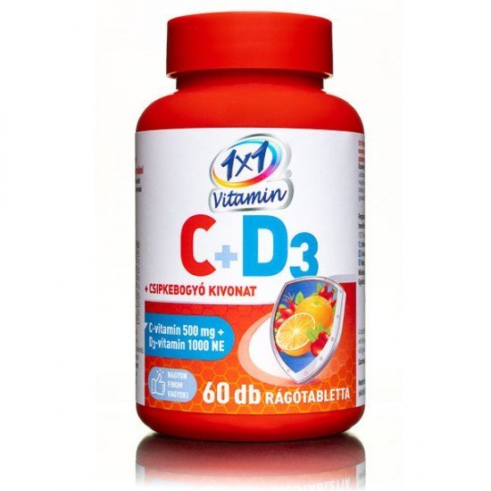 1x1 c-vitamin+d3-vitamin csipkebogyó rágótabletta 60db