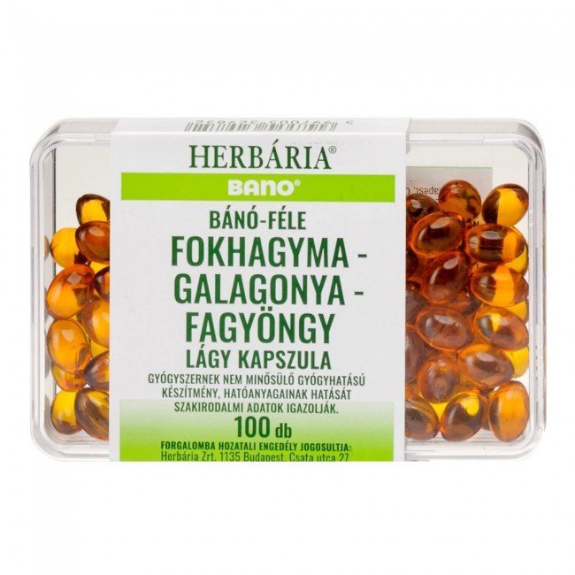 Bánó fokhagyma-galagonya-fagyöngy kapszula 100db Bánó fokhagyma-galagonya-fagyöngy kapszula 100db