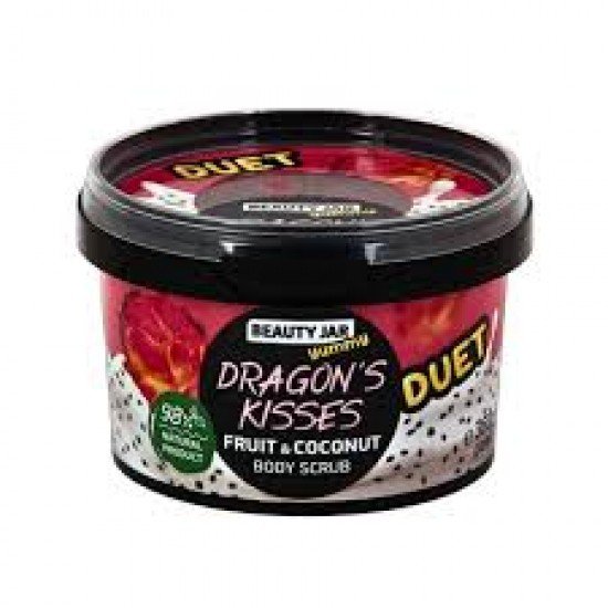 BEAUTY JAR YUMMY DRAGON'S KISSES Sárkánygyümölcs és kókusz illatú Frissítő Testradír 360g