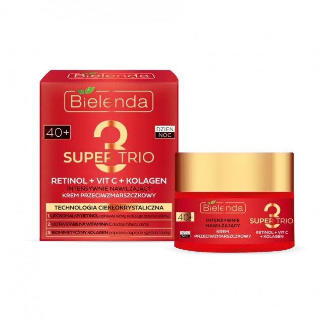 Bielenda SUPER TRIO 3 Retinol + C-vitamin + Kollagén - Intenzíven hidratáló ránctalanító krém 40+ nappali/éjszakai 50ml