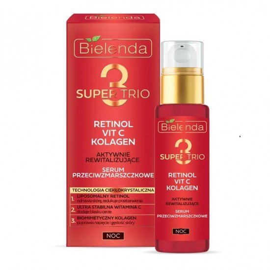 Bielenda SUPER TRIO 3 Retinol + C-vitamin + Kollagén - Revitalizáló ránctalanító szérum éjszakai 30ml