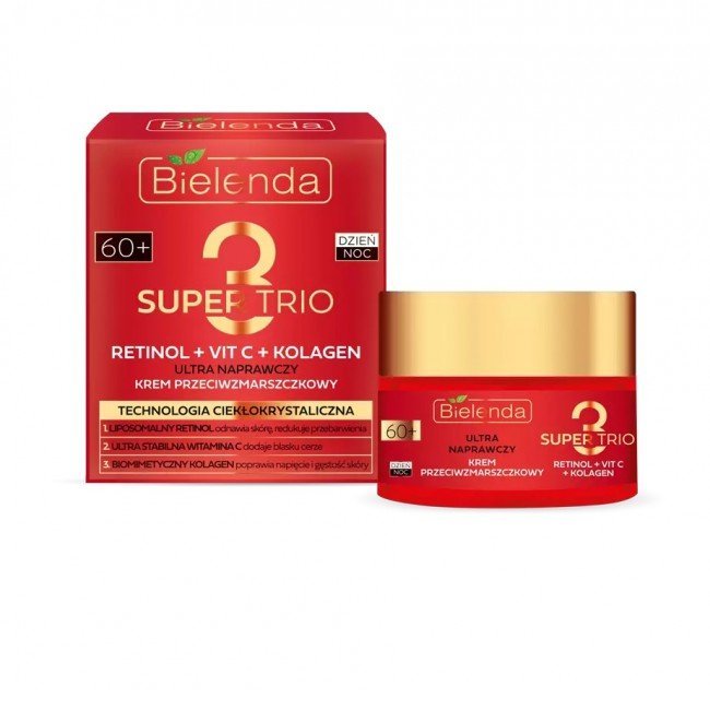Bielenda SUPER TRIO 3 Retinol + C-vitamin + Kollagén - Ultra javító ránctalanító krém 60+ nappali/éjszakai 50ml